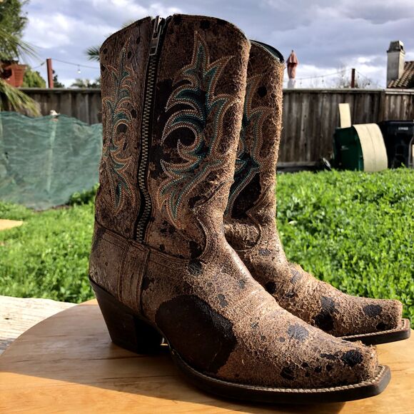 ARIAT Boot Womens Sz 6 Turquoise Corral Cow Print Western Cowgirl Leather Snip - Picture 3 of 16